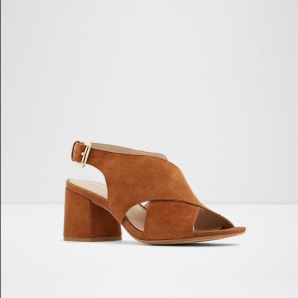 ALDO LEATHER BLOCK HEEL TAN SANDALS BRAND NEW IN BOX US 7